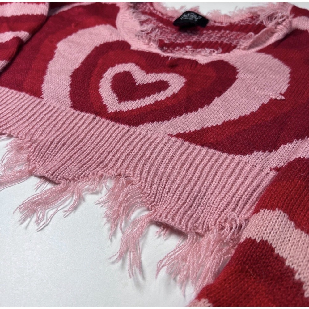 Distressed Just Polly Knit Sweater‎ Medium Frayed Heart Pattern Relaxed - Picture 3 of 7